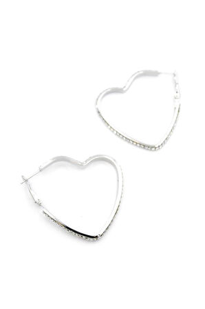 Taşlı Kalp Halka Küpe - Gümüş