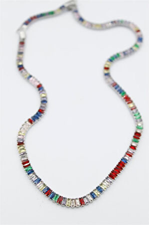 Orta Boy Renkli Su Yolu Kolye - Gümüş