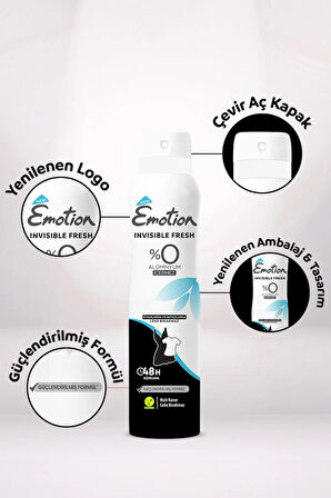 3 Adet Emotion Invisible Fresh Black & White Kadın Deodorant 150ml Vegan, Leke Bırakmaz
