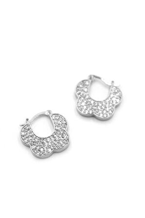 Taşlı Çiçek Küpe - Gümüş