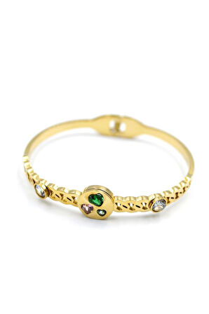 Taşlı Kalp Bilezik - Altın