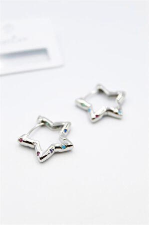 Taşlı Yıldız Küpe - Gümüş