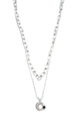 Çoklu Ay Yıldız Kolye - Gümüş