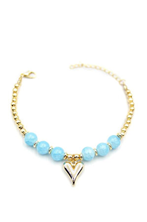 Boncuklu Kalp Bileklik - Mavi