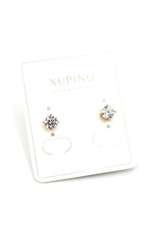 Orta Boy Tek Taş Küpe - Altın