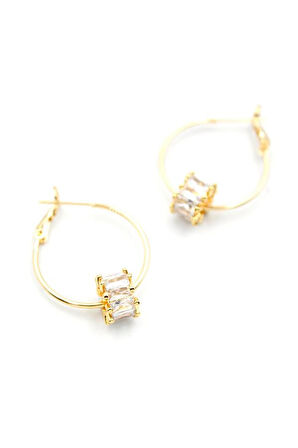 Baget Taşlı Küpe - Altın