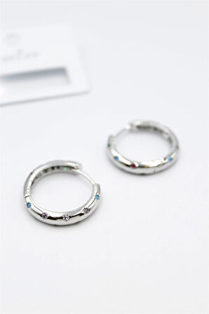 Taşlı Halka Küpe - Gümüş