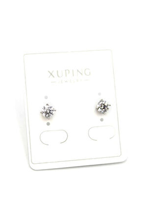 Orta Boy Tek Taş Küpe - Gümüş