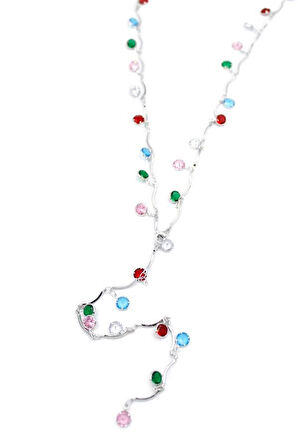Renkli Taşlı Y Kolye - Gümüş