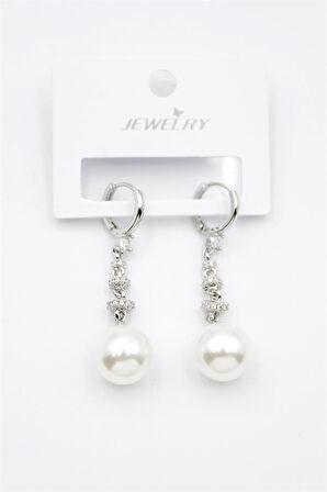 Taşlı İnci Küpe - Gümüş