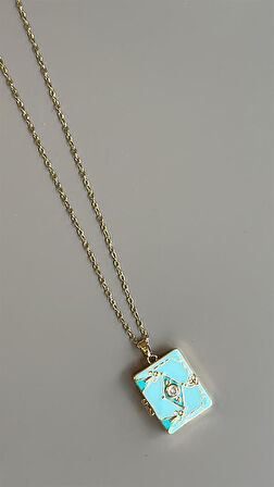 Etnik Desen Kapaklı Kolye - Mavi