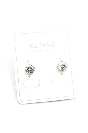 Büyük Boy Tek Taş Küpe - Gümüş