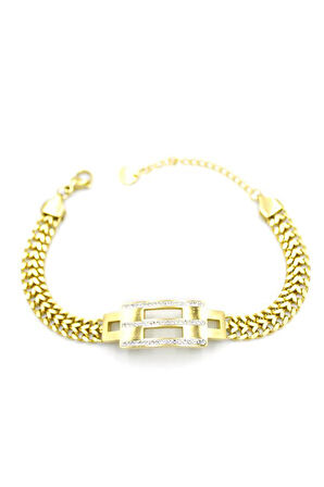 Taşlı Zincir Bileklik - Altın