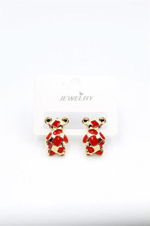 Mineli Ayıcık Küpe - Kırmızı