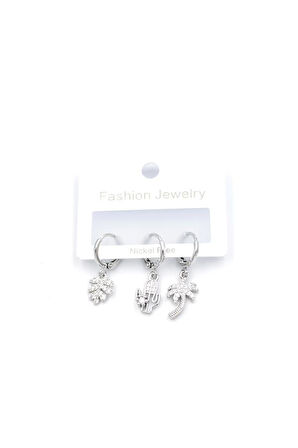 3'lü Kaktüs Küpe - Gümüş