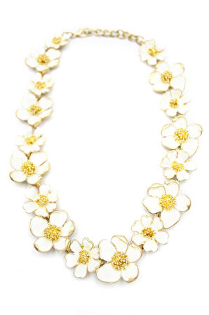 Mineli Çiçek Kolye - Krem