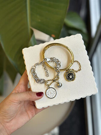 2'li Zincirli Saat Bileklik - ÇOK RENKLİ