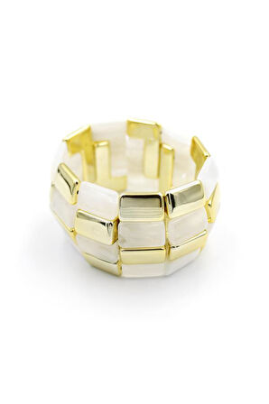 Lastikli Taşlı Bilezik - Krem