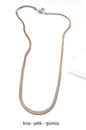 Kısa İtalyan Çelik Kolye-45 CM - Gümüş