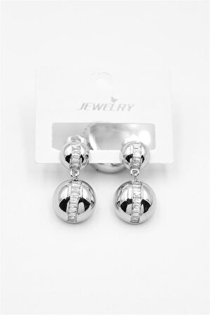 Baget Taşlı Küpe - Gümüş