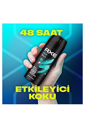 3 Adet Axe Erkek Sprey Deodorant Apollo 48 Saat Etkileyici Koku Vücut Spreyi 150 ml
