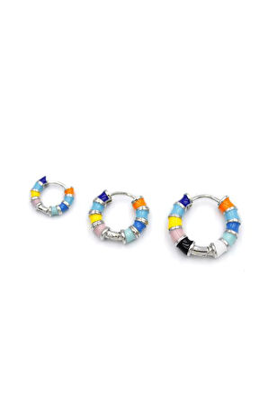 3'lü Renkli Halka Küpe - Gümüş