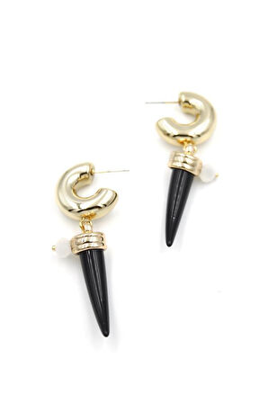 Fildişi Halka Küpe - Siyah