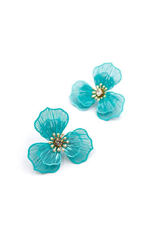 Metal Çiçek Küpe - Turkuaz