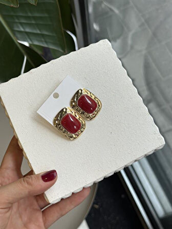 Taşlı Küpe - Bordo