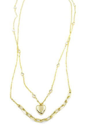 Kalp Kolye - 90cm - Altın