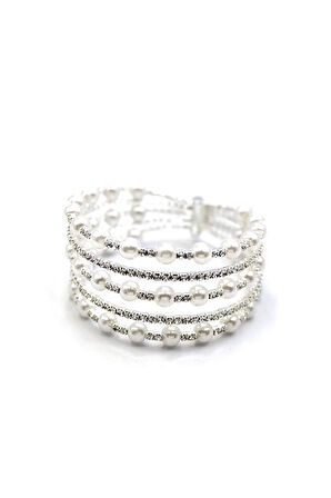 Beş Sıra İncili Su Yolu Bileklik - Gümüş