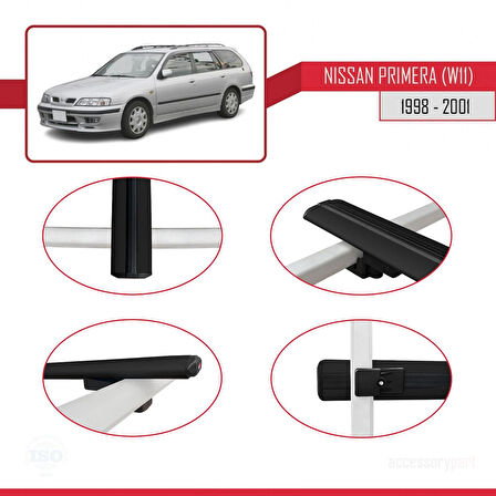 Nissan Primera 2 (W11) Traveller 1998-2001 Arası ile Uyumlu BASIC Model Ara Atkı Tavan Barı Siyah 2 Adet