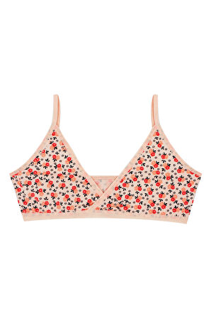 Öts Kız Çocuk Büstiyer 3'lü Çiçekli Kruvaze Yaka Pedsiz (%96 Pamuk - %4 Elastan)