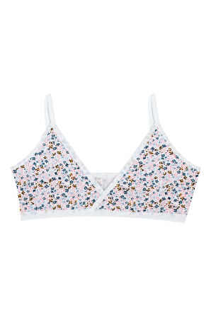 Öts Kız Çocuk Büstiyer 3'lü Çiçekli Kruvaze Yaka Pedsiz (%96 Pamuk - %4 Elastan)