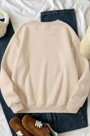 Unisex BALIK Baskılı Bisiklet Yaka Sweatshirt