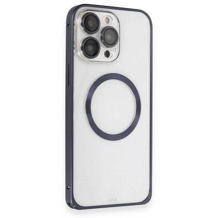 Joko Apple İphone 15 Pro Max Kılıf Metal Bumper Magneticsafe Kapak - Lacivert
