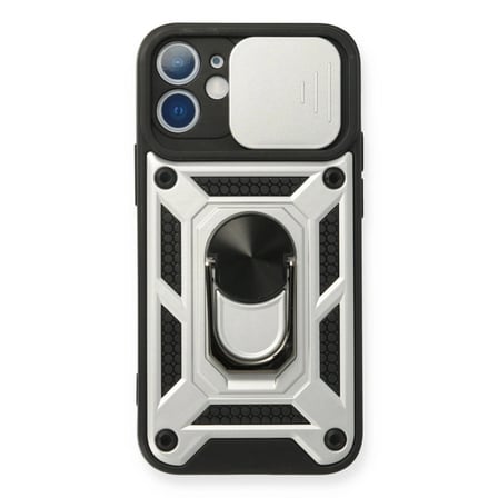 Apple İphone 11 Kılıf Pars Lens Yüzüklü Silikon - Gümüş
