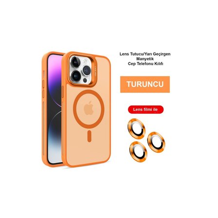 Joko Apple İphone 14 Pro Max Kılıf Flet Lens Magsafe Kapak - Turuncu