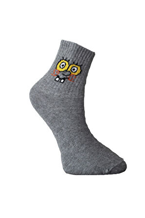 Gri Sünger Bob Desenli Kolej Çorap