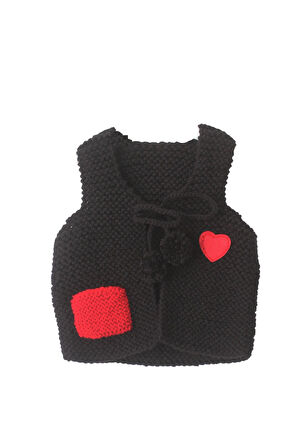 Kalpli Mini Cepli El Örgüsü Bebek Yeleği Siyah
