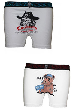  Baskılı Komik 2'Li Boxer Set Beyaz