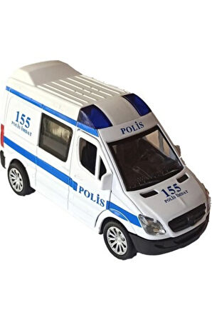 Sesli Işılı Metal Model Kapıları Açılan Çek Bırak Polis Arabası