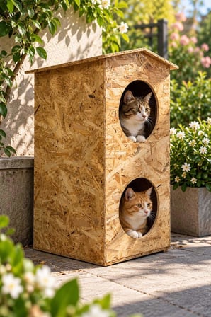 Reyo 2 Bölmeli Dublex Kedi 66x39x32 cm Yağmura ve Soğuğa Dayanıklı OSB Kedi Kulübesi, Sokak Hayvanları İçin Kedi Yuvası - CAT10