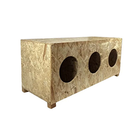 Reyo Kedi Evi Dış Ortam Uygun 3'lü Ahşap Kedi Evi OSB 93x41x39 cm - CAT11