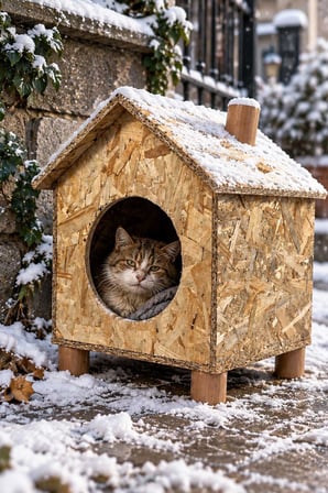 Reyo Orta Boy Kedi Evi OSB Su Yalıtımlı Rüzgar ve Soğuğa Dayanıklı Ahşap Kedi Evi, Sokak Hayvanları İçin Kedi Barınağı, Kedi Yuvası 43x40x37 cm CAT14