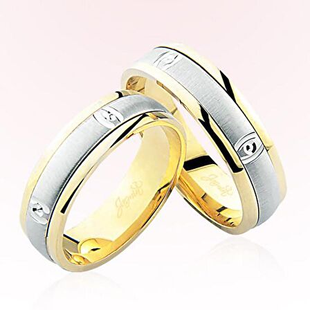 Sarı Beyaz Bombeli Altın Alyans 6108