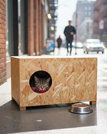 Reyo Kedi Evi Dış Ortam Uygun Ahşap Kedi Evi OSB 60x40x30 cm - CAT24