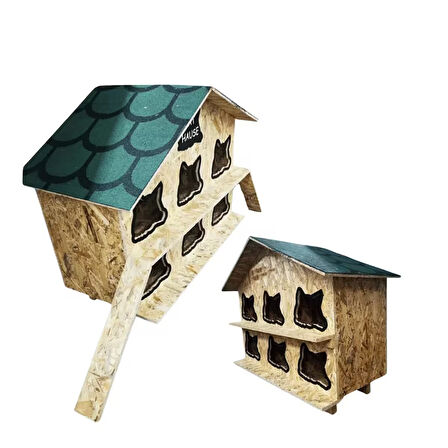 Reyo Kedi Evi Dış Ortam Uygun Ahşap Kedi Evi OSB 100X95X50 cm - CAT27