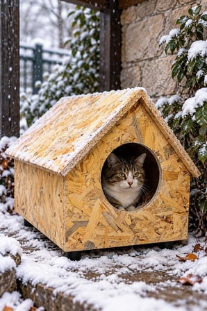 Reyo Yetişkin Kedi Evi Dış Ortama Uygun Ahşap Kedi Evi OSB, Kedi Barınağı 55x40x40 cm Kedi Yuvası CAT33