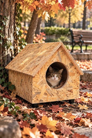 Reyo Yetişkin Kedi Evi Dış Ortama Uygun Ahşap Kedi Evi OSB, Kedi Barınağı 55x40x40 cm Kedi Yuvası CAT33